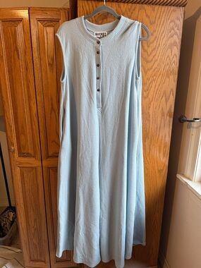 Blue Sleeveless Button-Front Romper